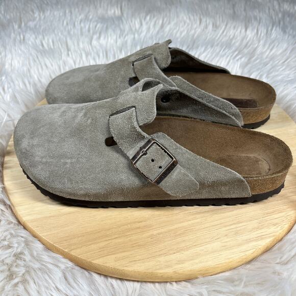 Birkenstock Boston Clogs Womens Size 41 (L10 M8) Taupe Suede Leather Slip On - Picture 6 of 11